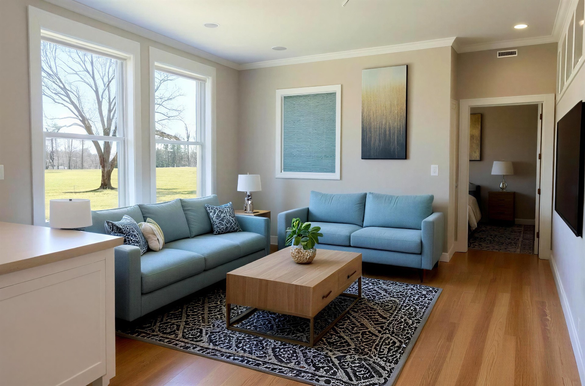 2 Bedroom Tiny Home ADU • Blue Living Room Blue Living Room
