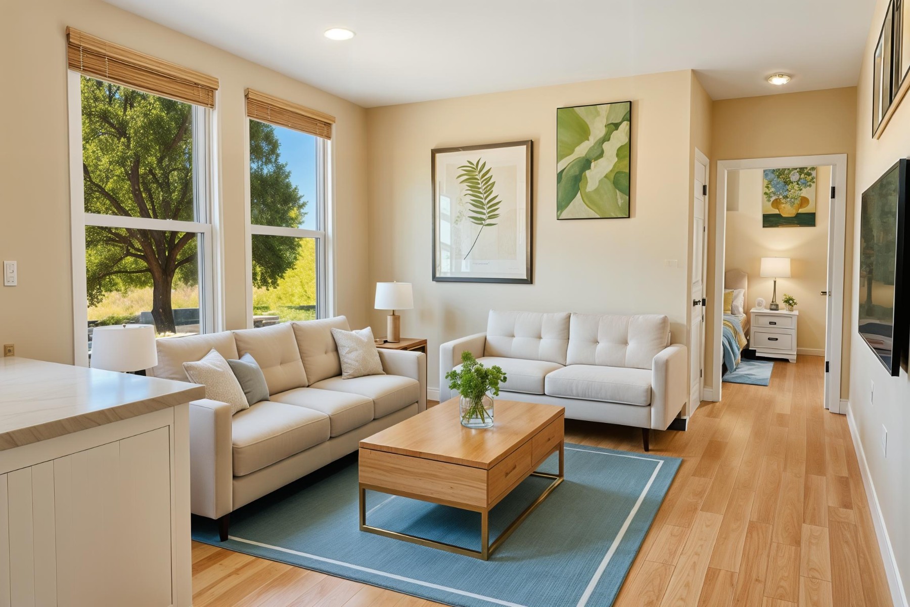 2 Bedroom Tiny Home ADU • Soft Tan Living Room Soft Tan Living Room